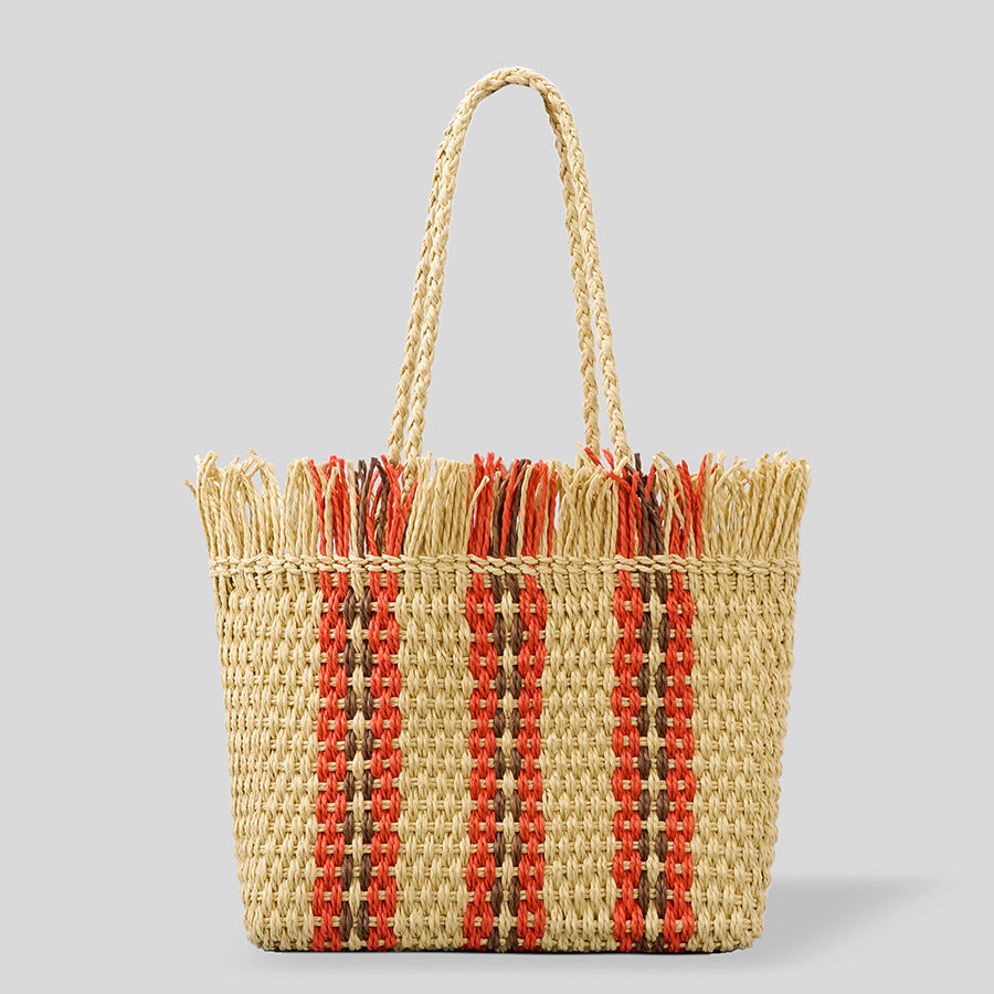 Strahlende Strandtasche aus handgewebten Materialien mit geräumigem Fassungsvermögen