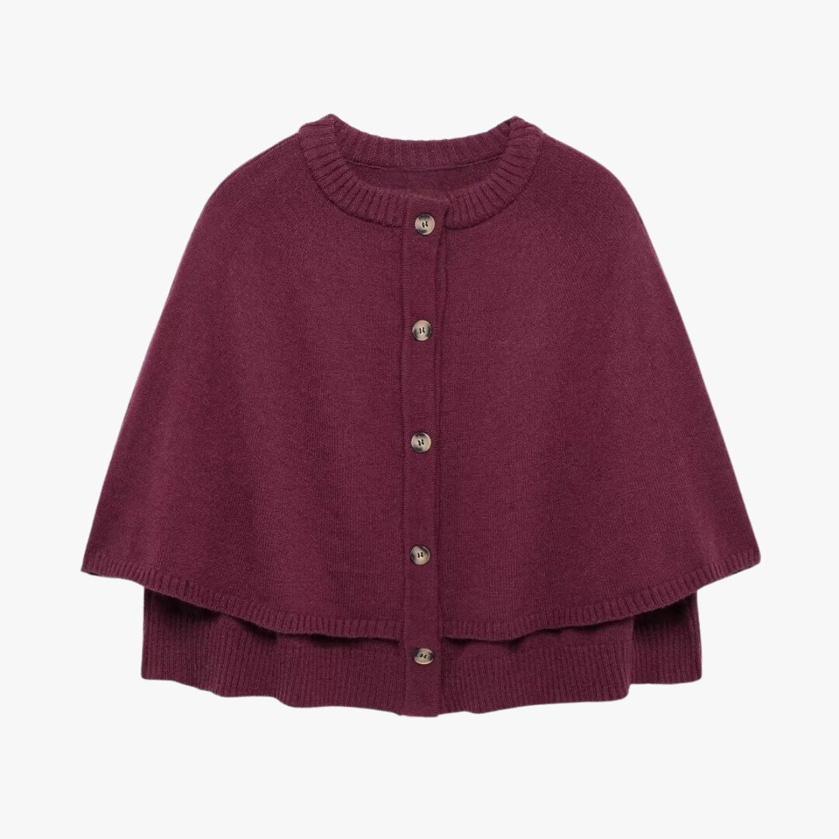 Chloë | Strick-Cape mit Knöpfen und Gestuftem Saum