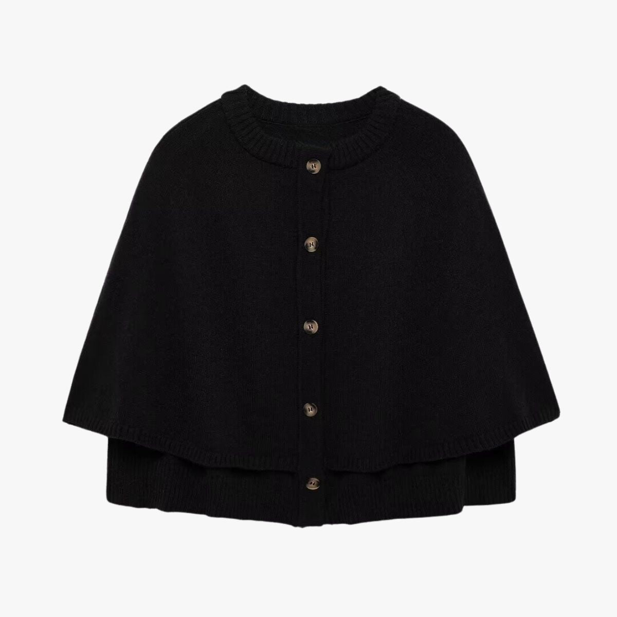 Chloë | Strick-Cape mit Knöpfen und Gestuftem Saum
