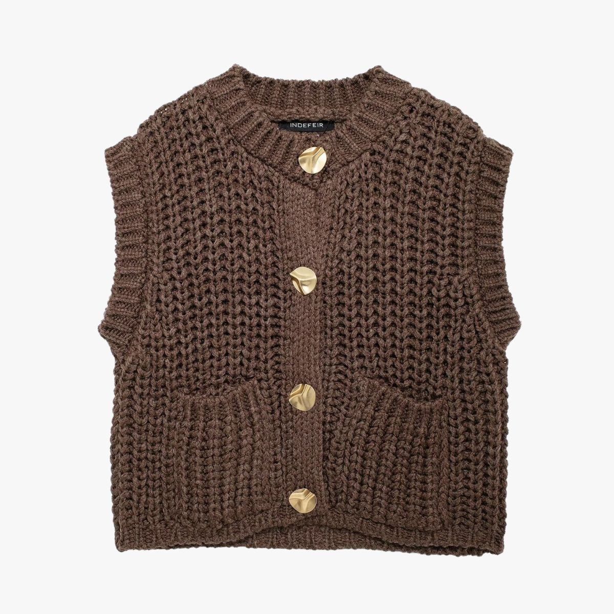 Kyra | Ärmellose Strickweste mit Goldenen Knöpfen