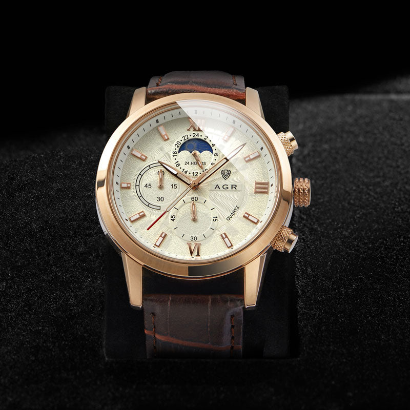 Luxus Quarz Uhr mit Lederarmband
