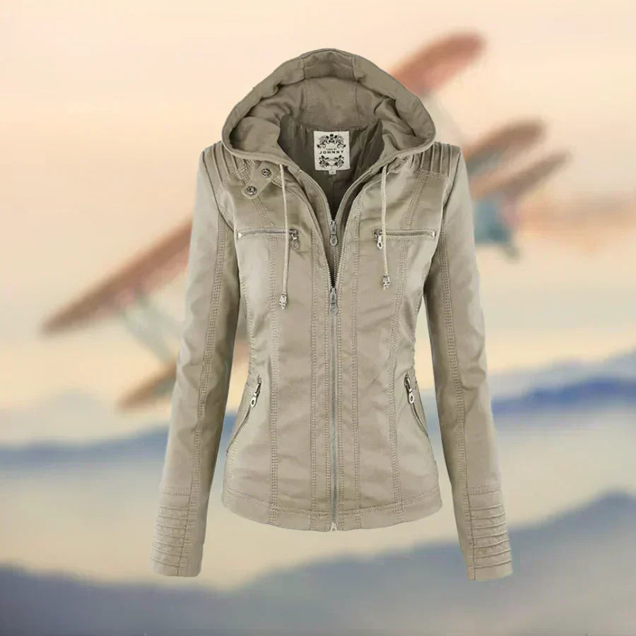 Amélie™ - Premium Lederjacke mit Kapuze
