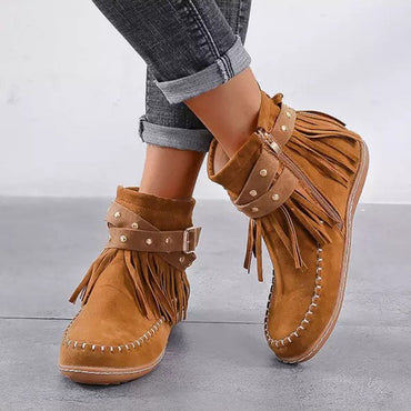Jelaa - Charmante warme Retro-Stiefel mit modischen Fransen
