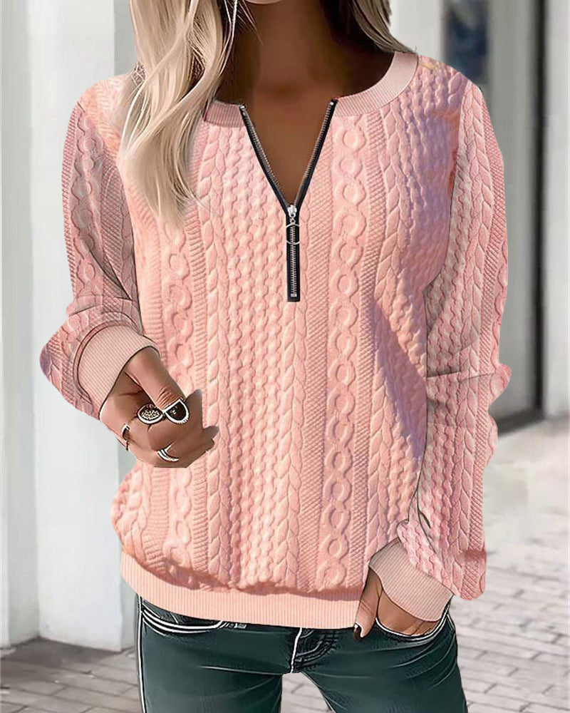 Adriana - Stylischer lässiger Strickpullover mit modischem halben Reißverschluss