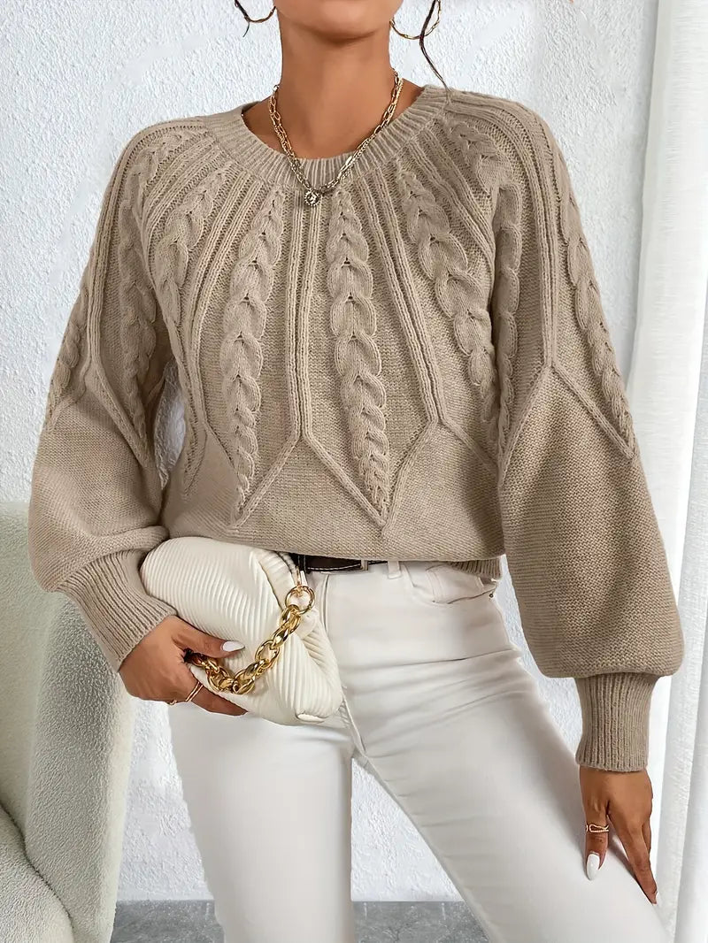 Damen Strickpullover – Eleganter Zopfmuster Pullover mit Rundhals