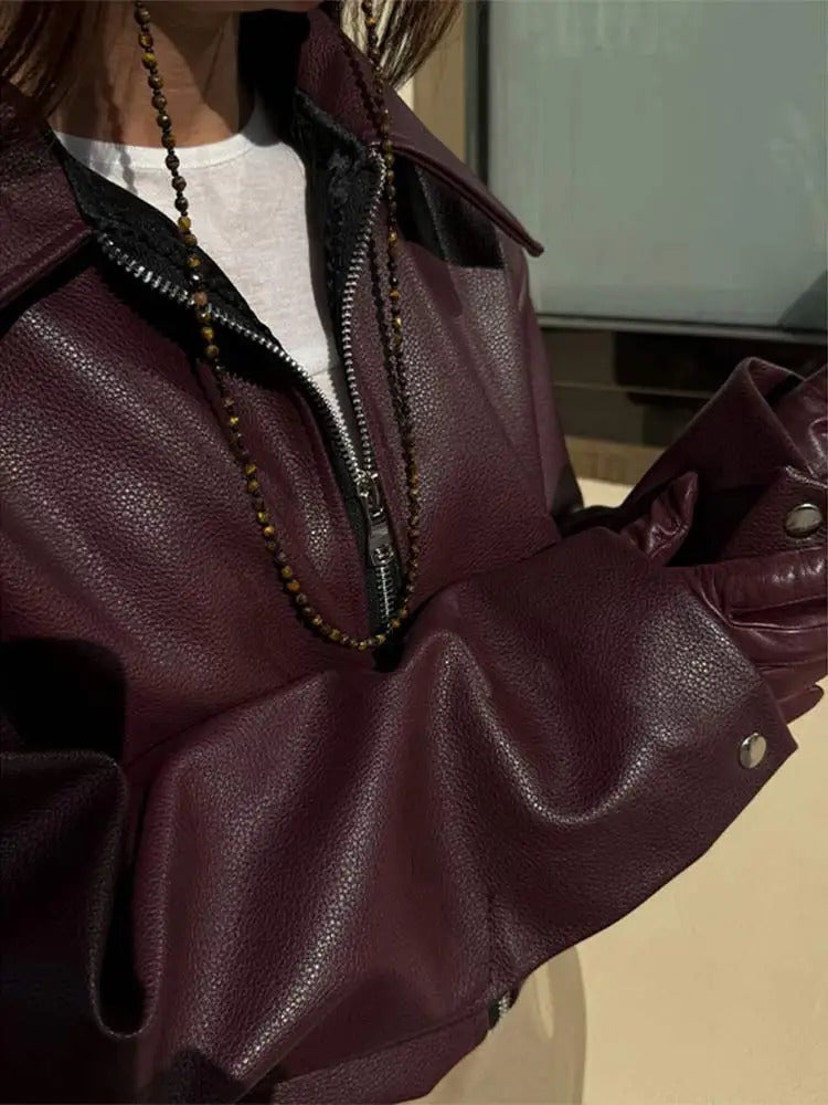 Trendige Bordeaux Lederjacke