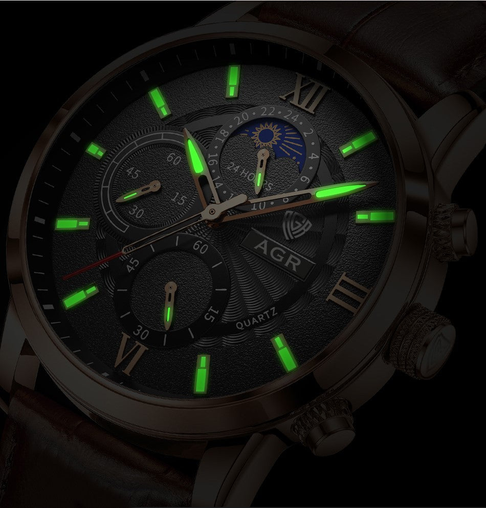 Luxus Quarz Uhr mit Lederarmband