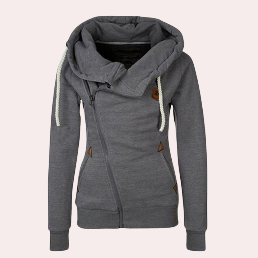 Kanny - Stylischer Damenpullover mit Reißverschluss und bequemer Kapuze