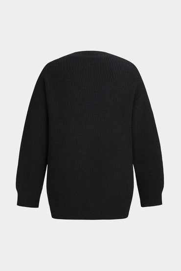 Ella | Schwarzer Strick-Cardigan mit Denim-Patches – Der perfekte Mix aus Komfort und Stil
