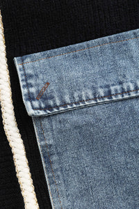 Ella | Schwarzer Strick-Cardigan mit Denim-Patches – Der perfekte Mix aus Komfort und Stil