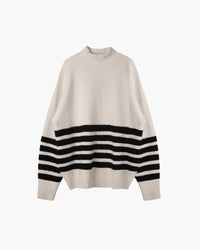 Emily | Hoher Hals Schwarze Streifen Übergröße Strickpullover