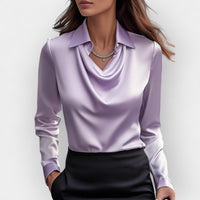 Satinbluse Damen | elegante Bluse mit fließendem Wasserfallkragen