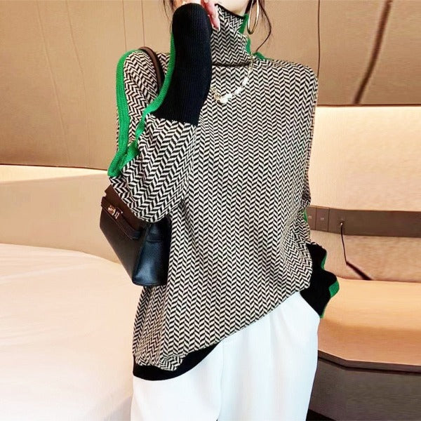 Malou™ | Rollkragenpullover mit auffälligen Kontraststreifen