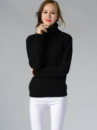 Damen Rollkragenpullover mit langen Ärmeln und Kabelstrick