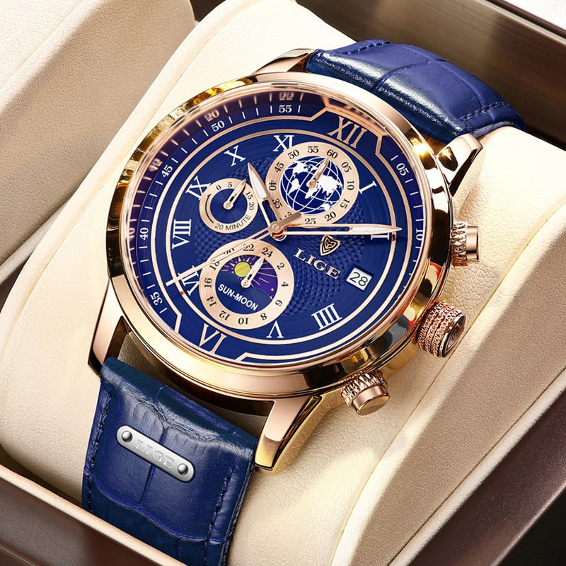 Chronographuhr mit Premium-Lederarmband