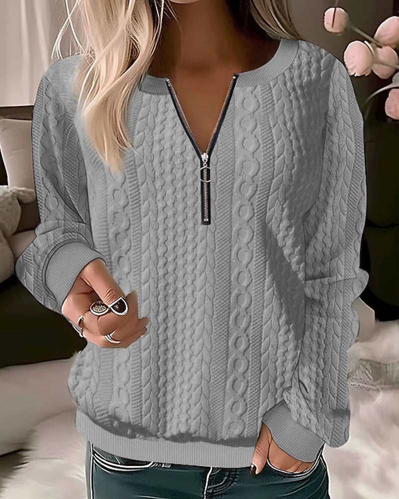 Adriana - Stylischer lässiger Strickpullover mit modischem halben Reißverschluss