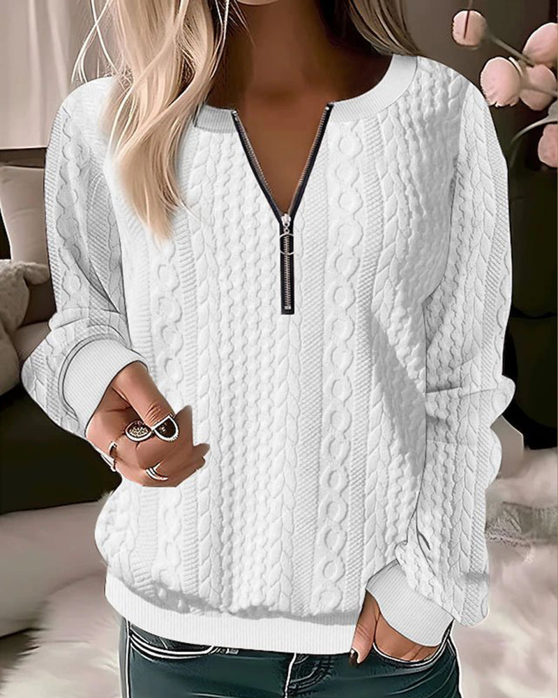 Adriana - Stylischer lässiger Strickpullover mit modischem halben Reißverschluss