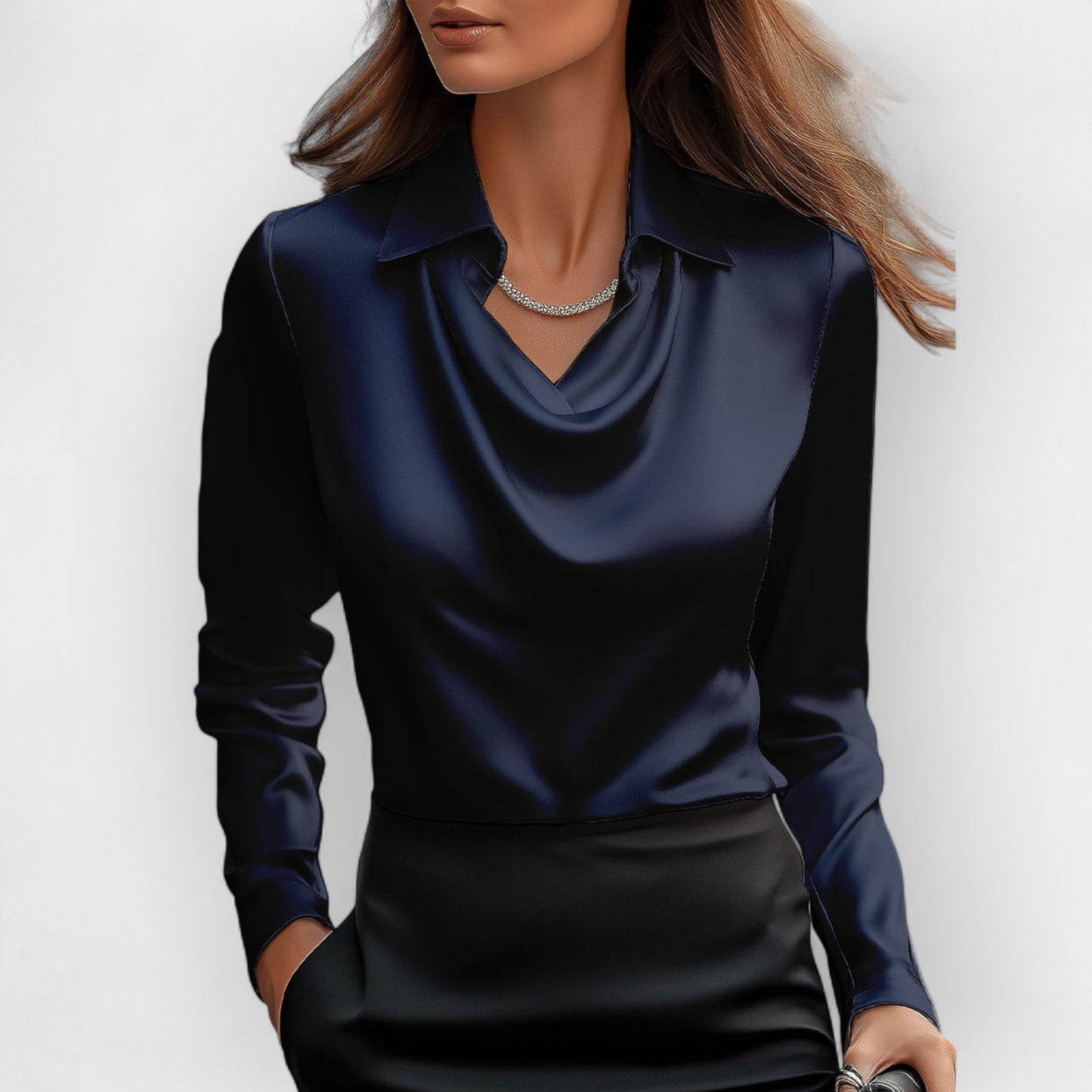Satinbluse Damen | elegante Bluse mit fließendem Wasserfallkragen