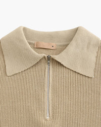 Aaron | Cozy halbem Reißverschluss Herren Gerippt Strickpullover mit Polokragen