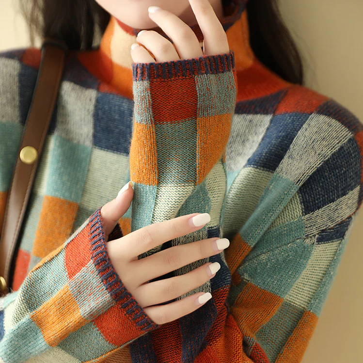 Patchwork-Rollkragenpullover