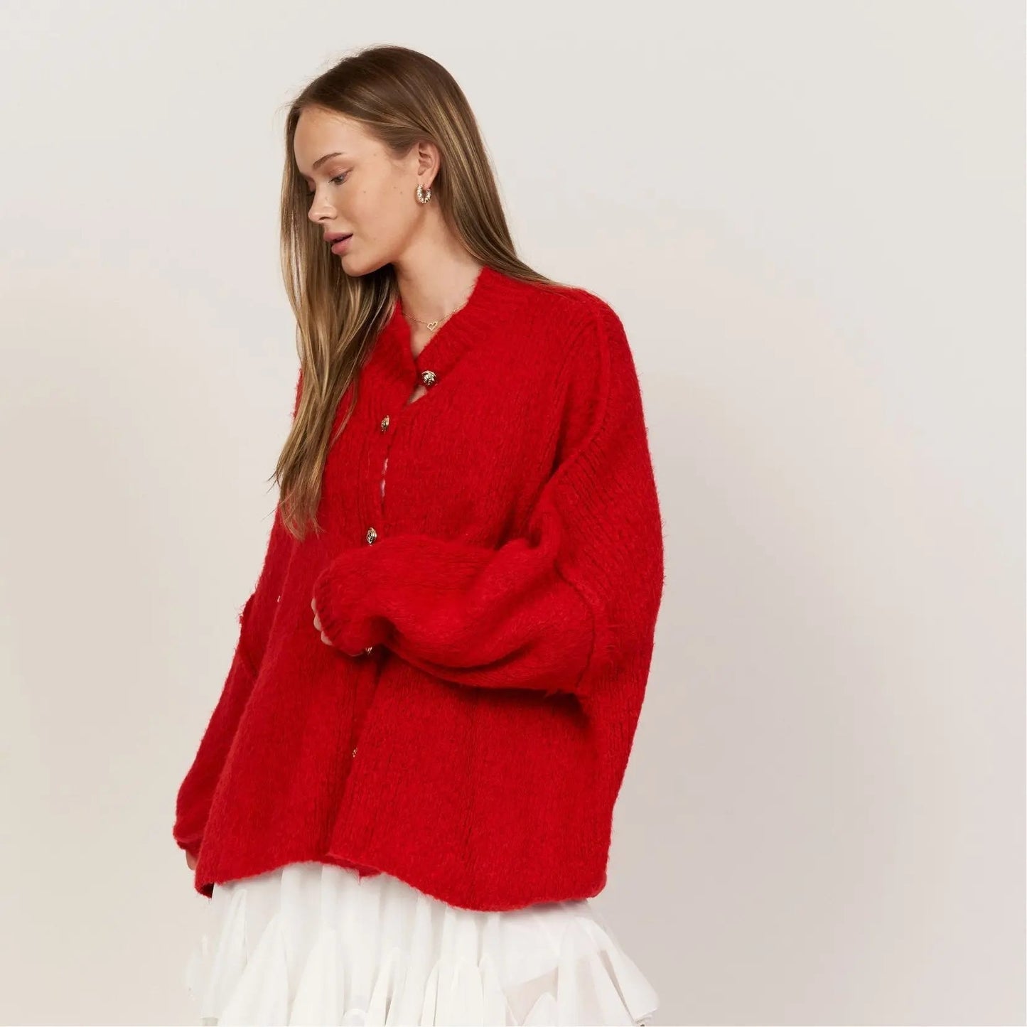 Bella | Übergroße Strick-Cardigan mit Goldknöpfen