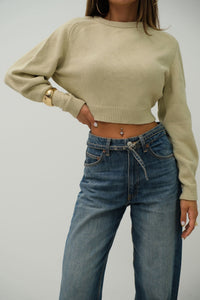 Johanna | Beiger Damen-Crop-Pullover mit Raglanärmeln